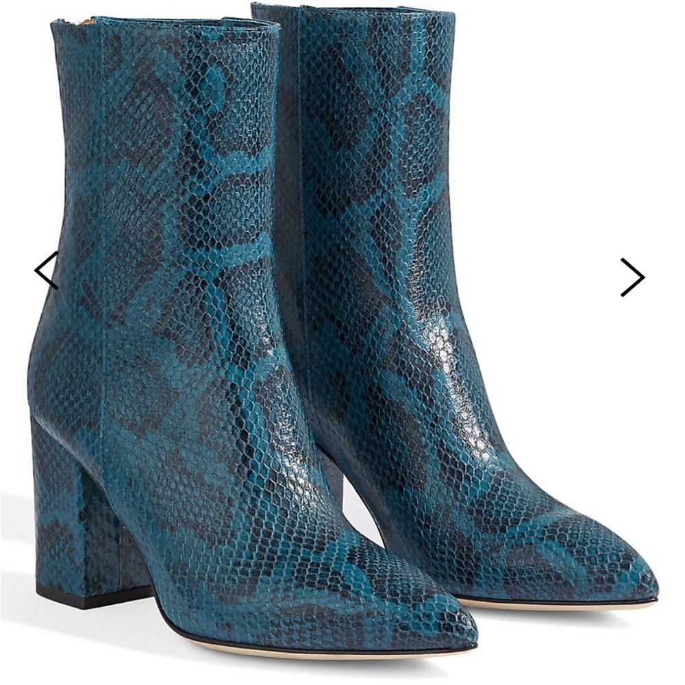 Paris Texas Snake Python-Print Leather Ankle Western Boots Blue